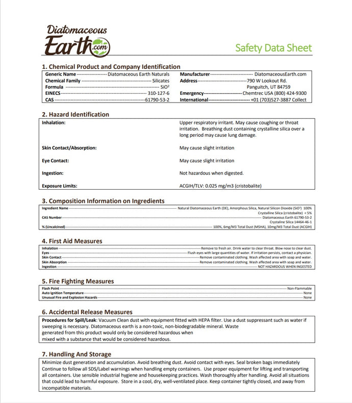 Diatomaceous Earth Safety Data Sheet